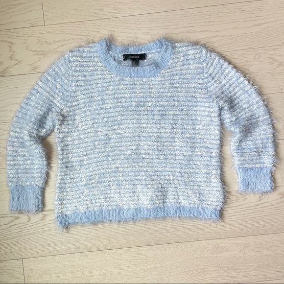 Forever 21 Pastel Powder Blue Super Soft Striped Fuzzy Eyelash Pullover Sweater - Picture 1 of 9